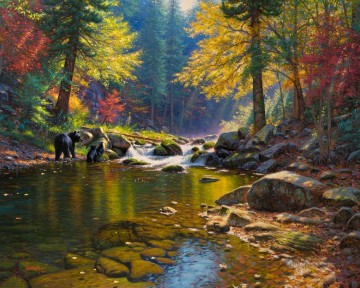 oso en otoño río paisajes Pinturas al óleo